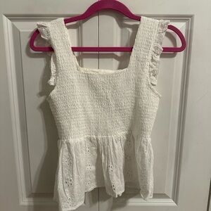 White Smocked Ruffle Sleeve Top